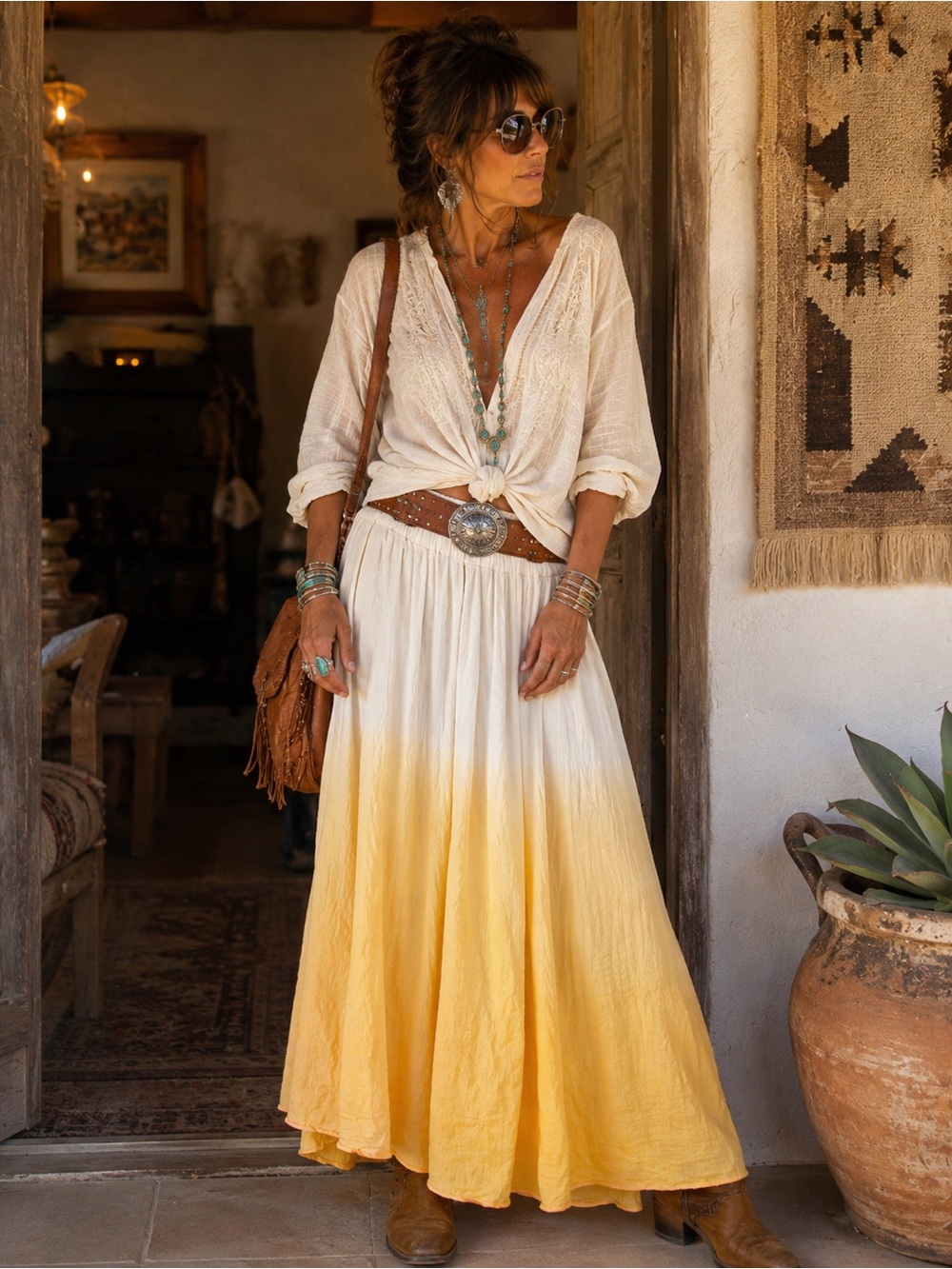 Pronto Orange Ombre 100% Cotton 
Maxi Skirt One Size - Runs Large. Elastic Waist